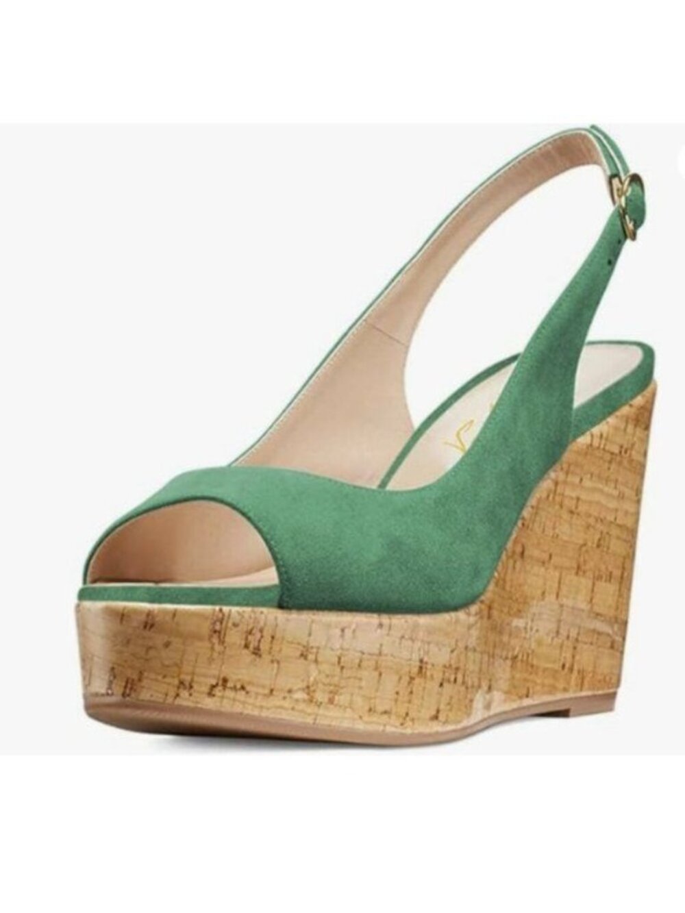 FOWT Women Peep Toe Slingback Platform Wedge Sandals High Heel Buckle Green Shoe